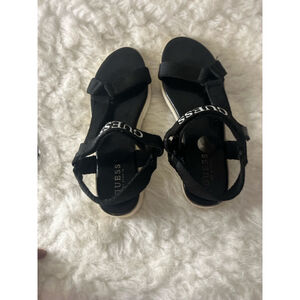 Guess sandal espadrilles Women size 9 Black/white Leather Ankle Strap